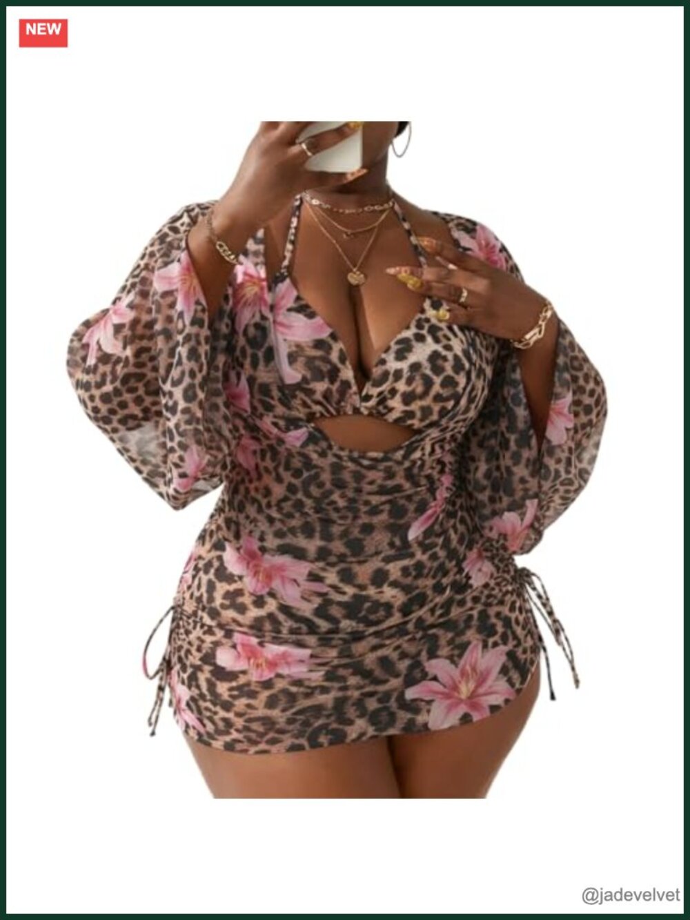 Plus Size Halter String Triangle Bikini Set 3 Piece with Cover Up Drawstring
